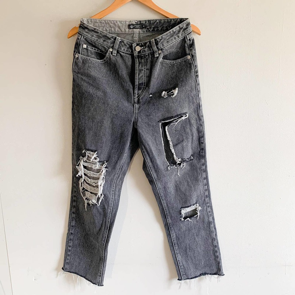 Volcom Women's Straight Leg Distressed Black Gray Jeans